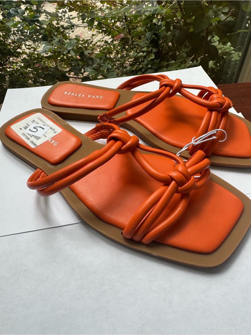 Azalea Wang Stetson Orange Knotted Strappy Flat Slide Sandals